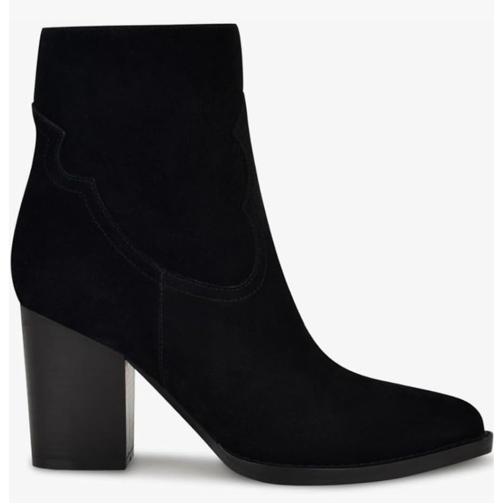 Nine West Taren Black Faux Suede Western Ankle Boots Size 10.5 M Pointed Toe‎